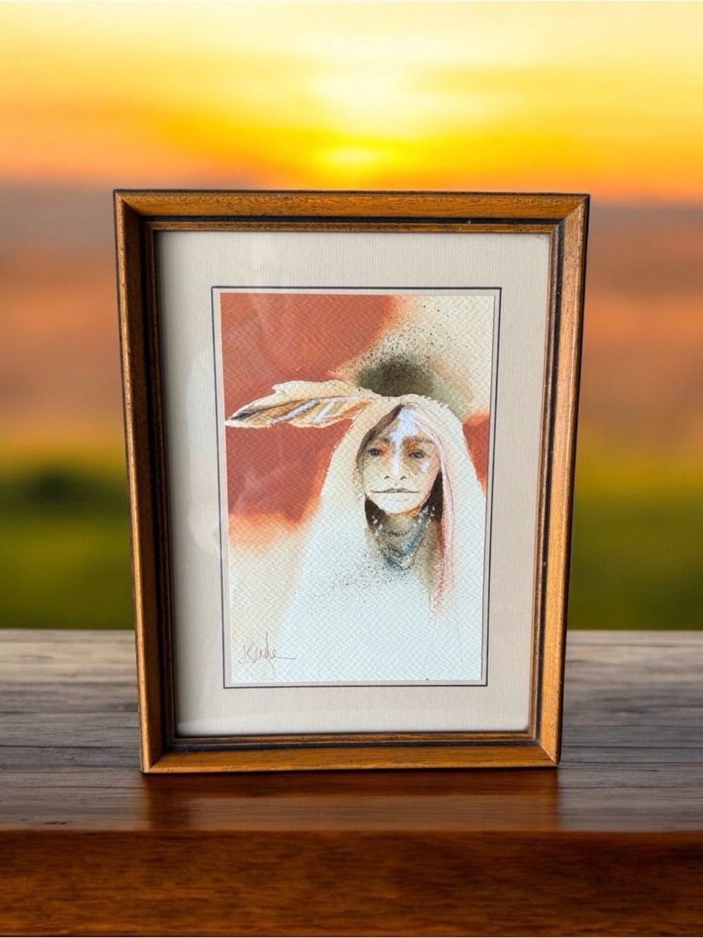 Jerry Seagle Framed Watercolor Native American 10 x 13 with Frame